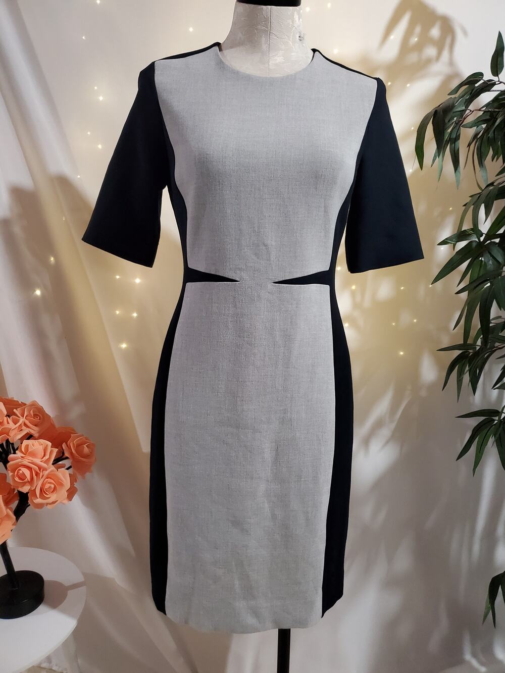 COS Color Block Scuba Knit Jewel Neck Sheath Dress Size 6 Office Career Neutral